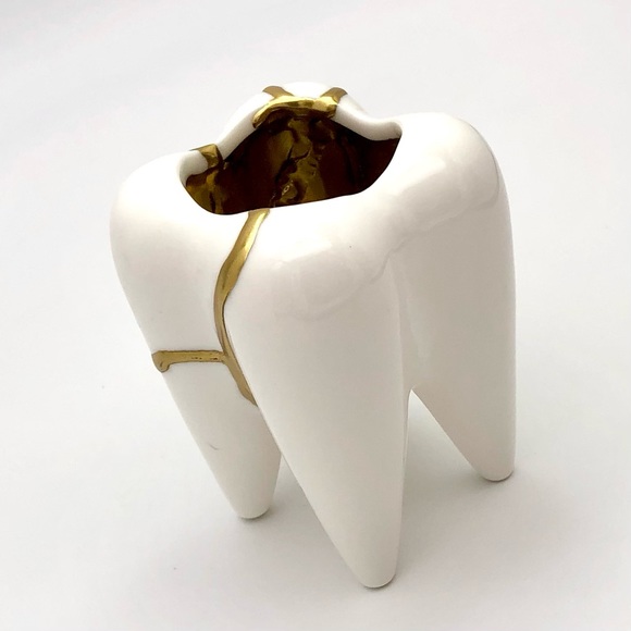 Kintsugi Planter Ceramic Tooth Gold Crack Dental Art Growth Gift Dentist - Picture 9 of 13
